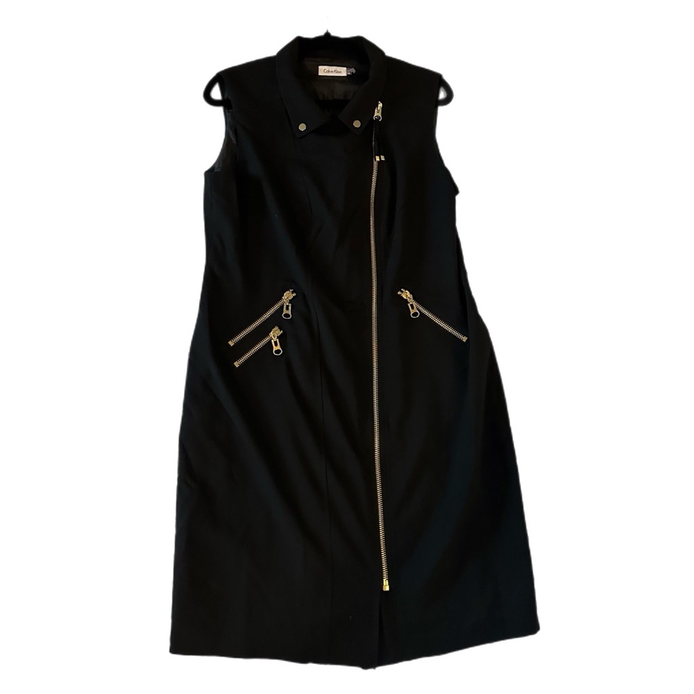 Calvin Klein Black and Gold Sleeveless Sheath Dress